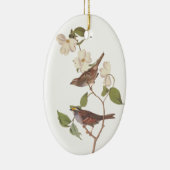 White Throing Sparrow Oval Kerstannament Keramisch Ornament (Rechts)
