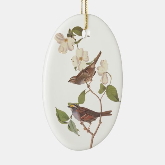 White Throing Sparrow Oval Kerstannament Keramisch Ornament (Rechts)