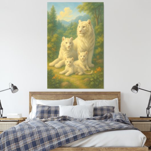 White Tiger • Dawn Forest Ancestral Family | ManJi Canvas Afdruk (Insitu (Slaapkamer))