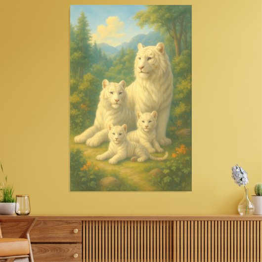 White Tiger • Dawn Forest Ancestral Family | ManJi Canvas Afdruk (Insitu (Woonkamer))