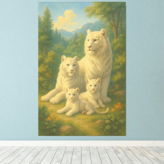 White Tiger • Dawn Forest Ancestral Family | ManJi Canvas Afdruk (Insitu (Houten vloer))