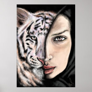 White Tiger Girl - Emotion Poster - Peinture Art