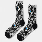 White Tiger Head Socks - Tiger Socks Blue Eyes Sokken (Links)