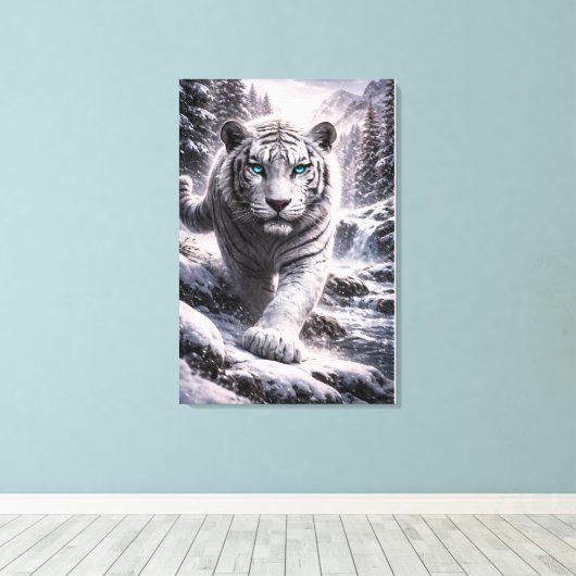 White Tiger in Motion – ManJiangHong Art Series Canvas Afdruk (Insitu (Houten vloer))