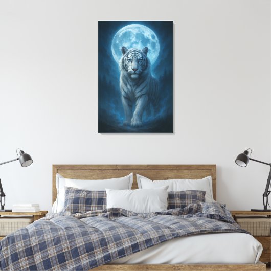 White Tiger – Moonlit Mystical Scene | ManJiangHon Canvas Afdruk (Insitu (Slaapkamer))