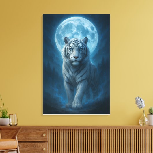 White Tiger – Moonlit Mystical Scene | ManJiangHon Canvas Afdruk (Insitu (Woonkamer))