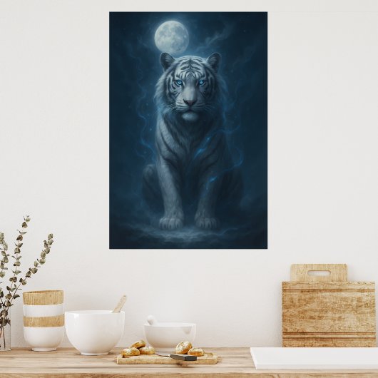 White Tiger – Moonlit Mystical Scene | ManJiangHon Poster (Keuken)