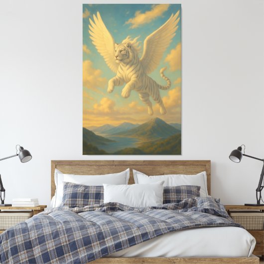 White Tiger • Sky Ascension | ManJiangHong Fine Ar Canvas Afdruk (Insitu (Slaapkamer))