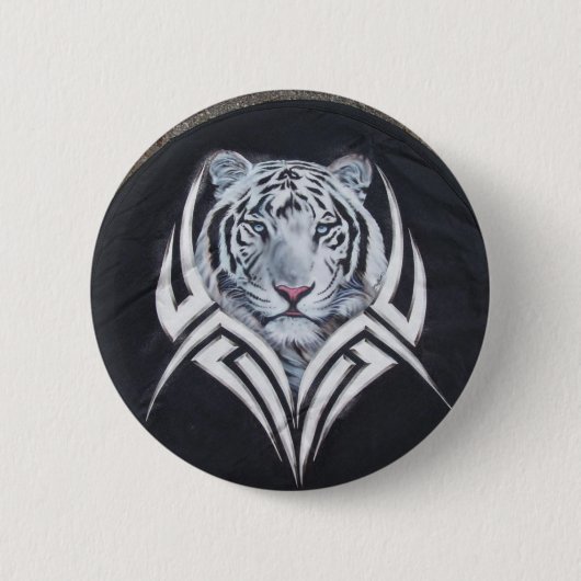 White Tiger Tribal Ronde Button 5,7 Cm (Voorkant)