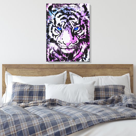 White Tiger Wrapped Canvas - Tijgerblauwe ogen (Insitu (Slaapkamer))