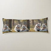 White Tigers in Soft Forest Light – Elegant Lichaamskussen (Achterkant)