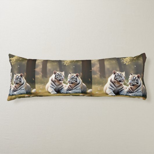 White Tigers in Soft Forest Light – Elegant Lichaamskussen (Voorkant)