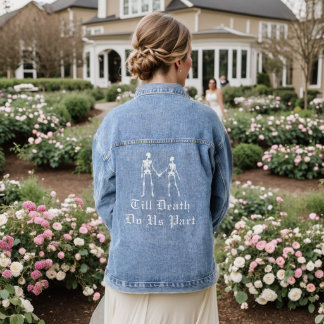 White Till Death Do Us Part Skeleton Denim Jacket