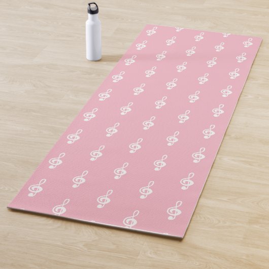 White Treble Clef Music Pink Yogamat (In situ)