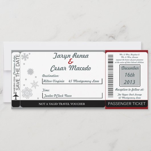 White Tree Boarding Pass Weduwen Uitnodiging (Voorkant)