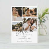 White Trendy Collage Wedding Save Date 4 Photos (Staand voorkant)