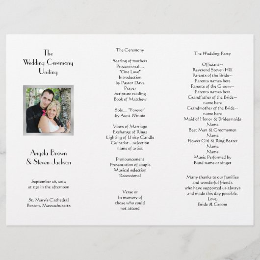 White Tri-voudig Photo Template Wedding Program (Voorkant)