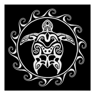White Tribal Turtle Perfect Poster