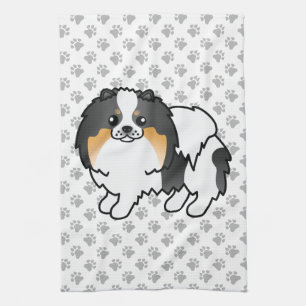 White Tricolor Pomeranian Cute Cartoon Dog & Paws Theedoek