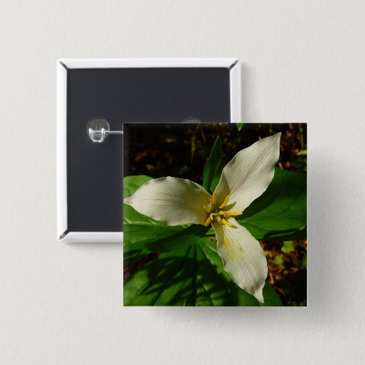 White Trillium Flower Spring Wilde Vierkante Button 5,1 Cm (Voorkant /achterkant)