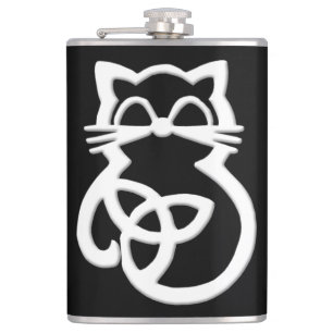 White Trinity Knot Celtic Cat Flask Heupfles