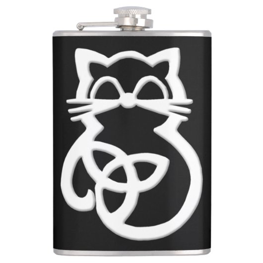 White Trinity Knot Celtic Cat Flask Heupfles (Voorkant)