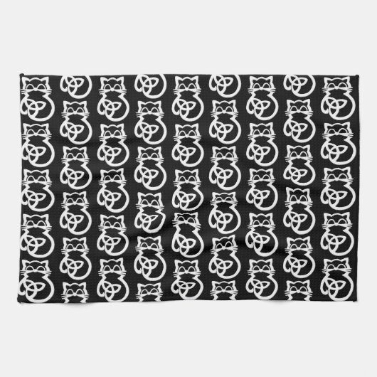 White Trinity Knot Celtic Cat Kitchen Towel Theedoek (Horizontaal)