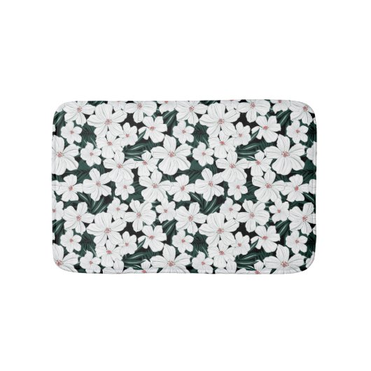 White Tropical Flowers Pattern Badmat (Voorkant)