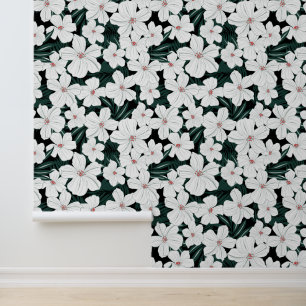 White Tropical Flowers Pattern Behang