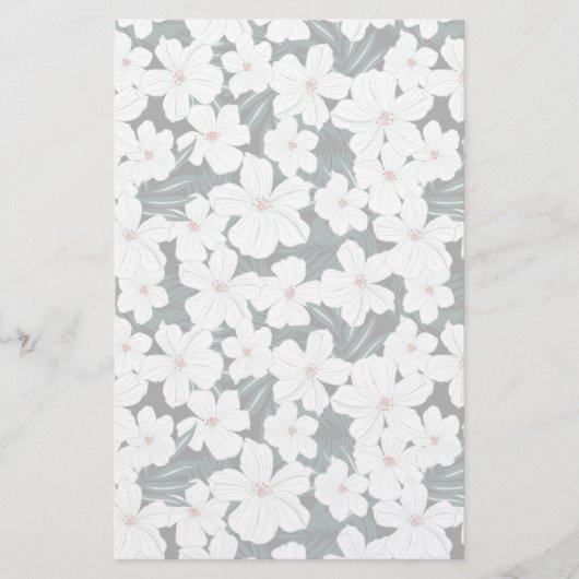 White Tropical Flowers Pattern Briefpapier (Voorkant)