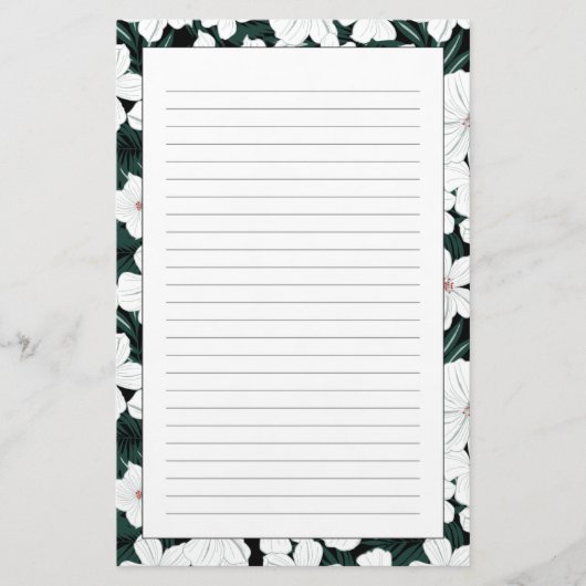 White Tropical Flowers Pattern Briefpapier (Voorkant)