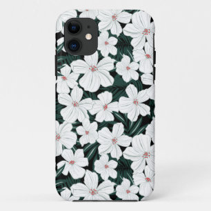 White Tropical Flowers Pattern iPhone 11 Hoesje