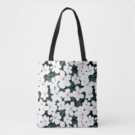 White Tropical Flowers Pattern Draagtas (Voorkant)