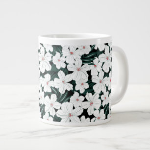 White Tropical Flowers Pattern Extra Grote Mok