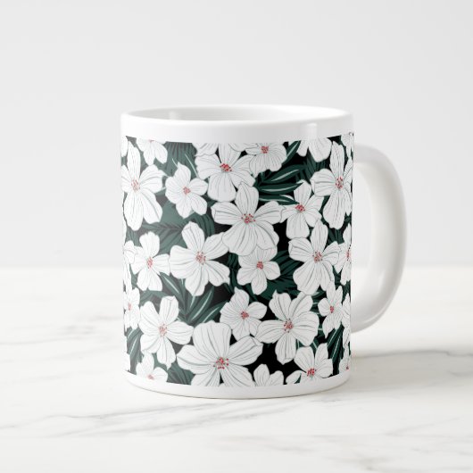 White Tropical Flowers Pattern Extra Grote Mok (Voorkant rechts)