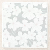 White Tropical Flowers Pattern Glazen Onderzetter (Achterkant)