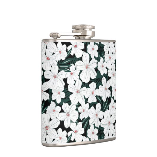 White Tropical Flowers Pattern Heupfles (Rechts)