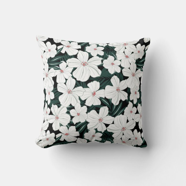 White Tropical Flowers Pattern Kussen (Voorkant)