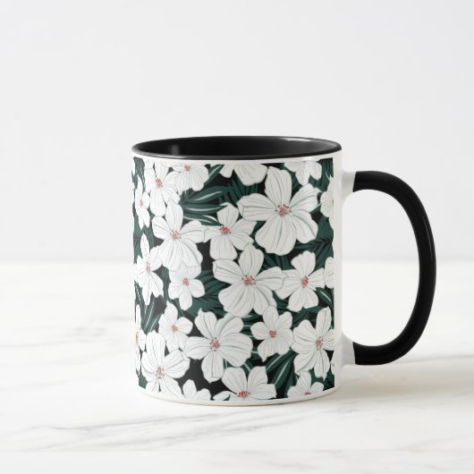 White Tropical Flowers Pattern Mok (Rechts)