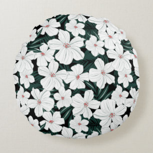 White Tropical Flowers Pattern Rond Kussen