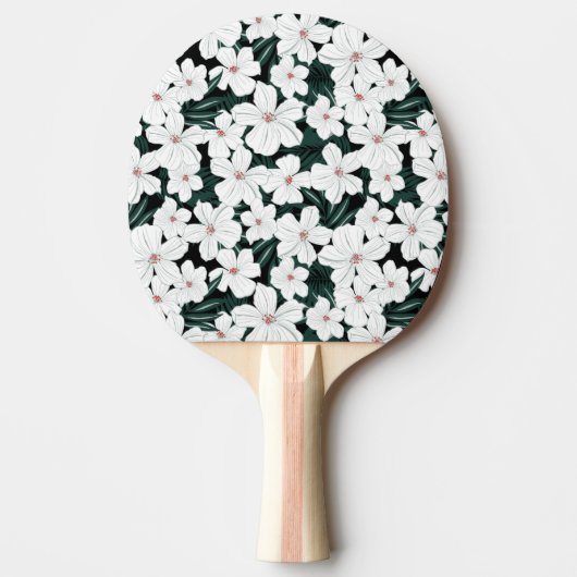 White Tropical Flowers Pattern Tafeltennisbatje (Voorkant)