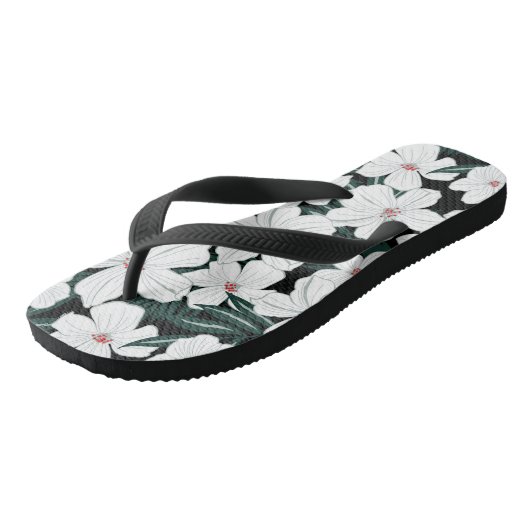 White Tropical Flowers Pattern Teenslippers (Schuin)