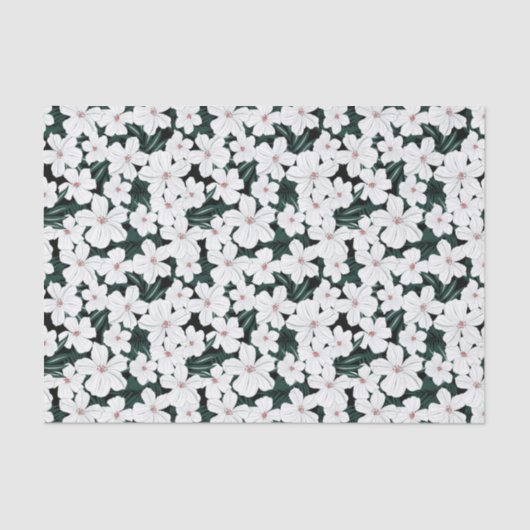 White Tropical Flowers Pattern Tissuepapier (Voorkant)