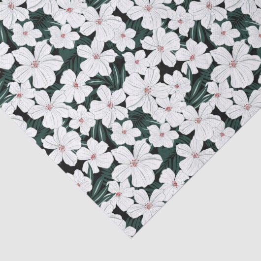 White Tropical Flowers Pattern Tissuepapier (Detail)