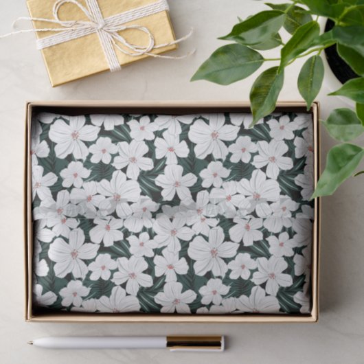 White Tropical Flowers Pattern Tissuepapier (Geschenk)