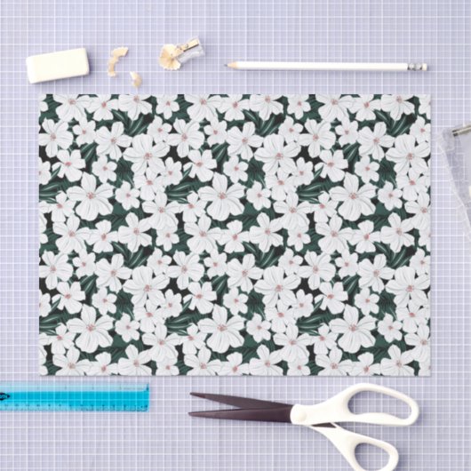 White Tropical Flowers Pattern Tissuepapier (Craft)