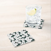 White Tropical Flowers Pattern Vierkante Kartonnen Onderzetter (Insitu)