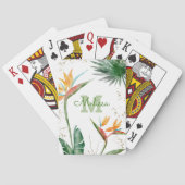 White Tropical Island Floral Monogram Script Gold Pokerkaarten (Achterkant)