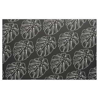 White Tropical Leaf Motif op stijlvol zwart Stof