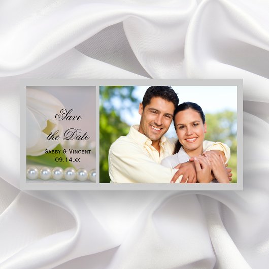 White Tulip and Pearl Spring Wedding Save the Date